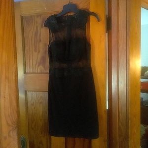 Evening party dress, black lace & brocade bodice